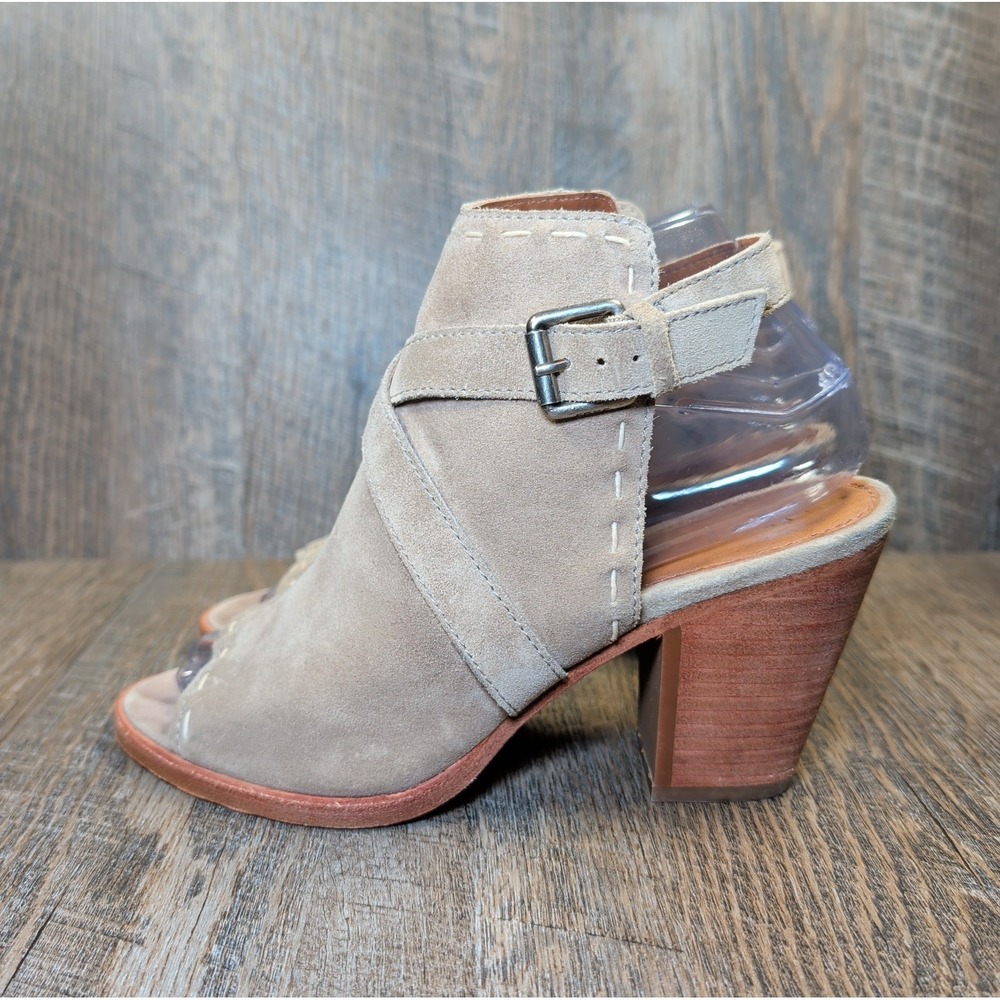 Frye Leather Dani Pickstitch Open Toe Sandals Ash Size 7M Chunky Heel Tan - Picture 5 of 12